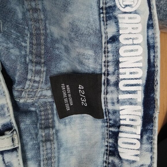 Argonaut Nation Jeans Mens 42x32 Blue Light Wash‎ Painted Graffiti Baggy Y2K - Picture 12 of 14